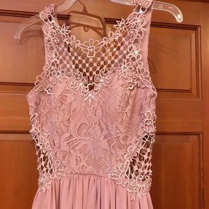 City Studio Prom Dress Full Length, Mauve/Pink Juniors, Lace, gems, cutouts